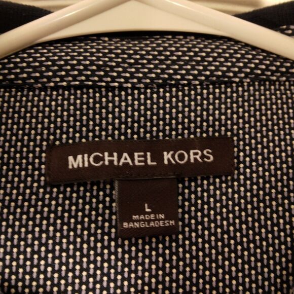Michael Kors MK polo shirt mens L Large blue polka dot designer geometric - Picture 6 of 8